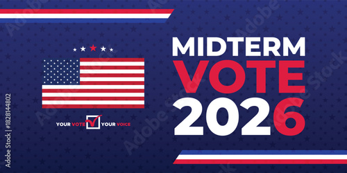 Midterm Vote 2026 Banner with USA Colors and Patriotic Modern Graphic Layout