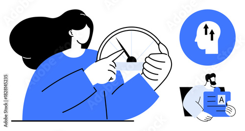 Productivity concept. Productivity highlighted through symbolic visuals including time management, focus, and personal growth. Productivity enhancement for business, education, and self-improvement