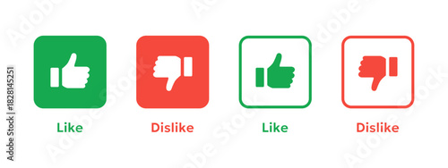 Like and dislike icon. Green and red thumbs for approval and rejection symbol. Social rating elements for interfaces vector. Feedback choice for apps and websites sign. User reaction concept pictogram