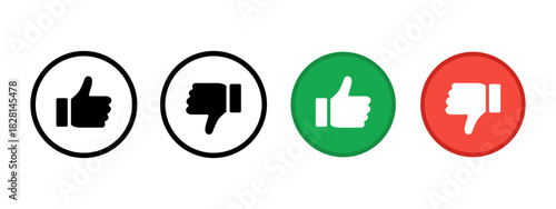 Like and dislike icon. Simple circular thumbs for approval and rejection symbol. Clean rating elements for social feedback vector. Positive and negative choices for UI design sign.