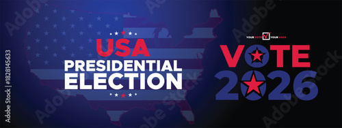 USA Presidential Election Vote 2026 Banner with Dark Blue Patriotic Theme