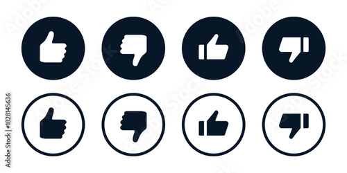 Like dislike icon. Bold circular thumbs for quick user feedback symbol. Clean approve and reject actions for interface rating sign. Minimal social vote gesture for web UI concept pictogram.