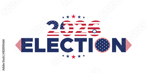 2026 Election Patriotic Banner with Striped American Flag Typography Pattern