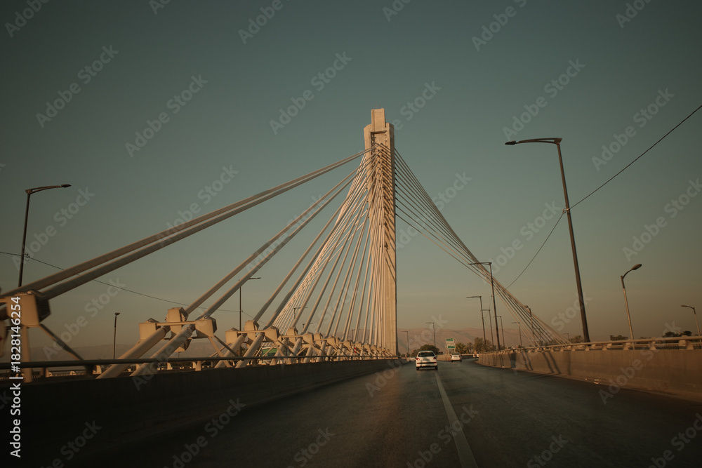 Fototapeta premium Modern cable-stayed bridge at sunset