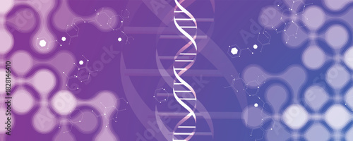 Futuristic hexagons, DNA strands, connected neural web, medical and science background