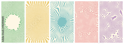 Set of abstract organic posters with reaction diffusion patterns in gentle tones and intricate structure. Soft pastel colors and flowing lines inspired by natural forms perfect for decor or design
