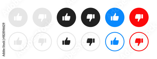 Like dislike icon. Mixed filled and outline thumb symbols in grey, black, blue and red for rating and feedback vector. Clean reaction set for UI buttons sign. Modern interface choice concept pictogram