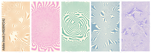 Set of abstract organic posters with reaction diffusion patterns in gentle tones and intricate structure. Soft pastel colors and flowing lines inspired by natural forms perfect for decor or design