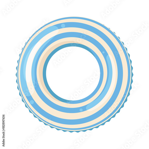 White and blue striped swimming inflatable ring. Vector illustration for swimming pools, banners, postcards, flyers, and social media wallpapers. Top view.