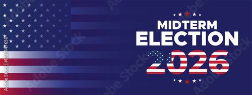 Midterm Election 2026 Banner with Horizontal Flag Bars and Patriotic Colors