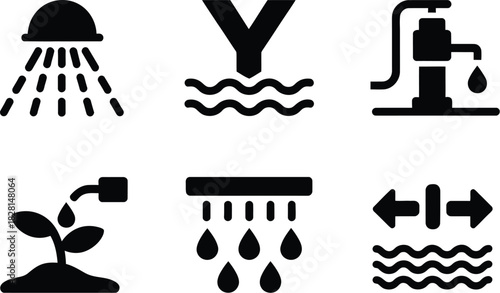 Illustration depicting various water related icons in black and white color