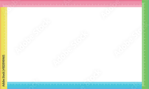 白いミリメートルのメモリのカラフルなプラスチックの物差の長方形フレーム