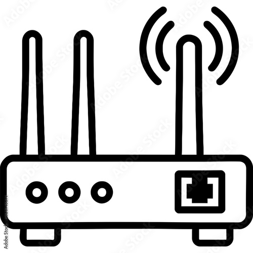 Wireless router with antennas outline icon vector