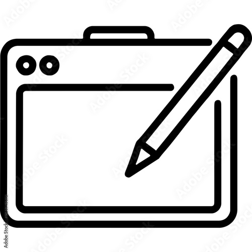 Graphics tablet with stylus pen outline icon vector