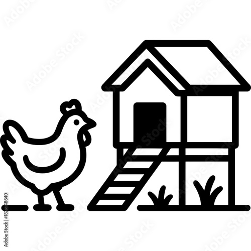 Chicken coop farm outline icon vector