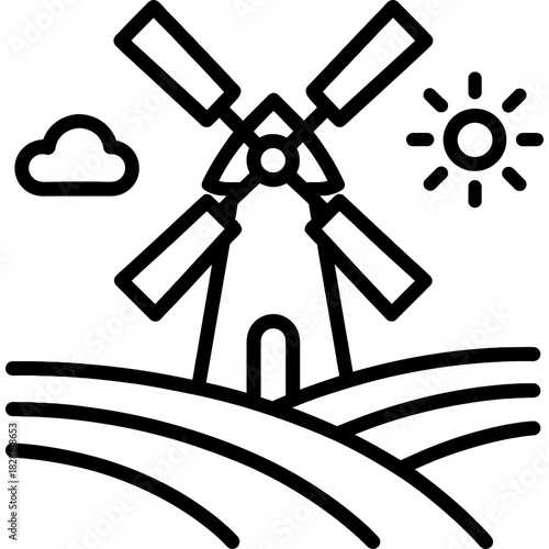 Windmill farm outline icon vector