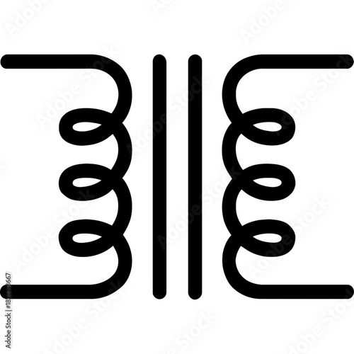 Transformer circuit symbol outline icon vector