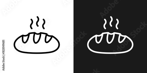 Bread icon. Fresh hot loaf with rising steam vector illustration. Bakery food symbol for menus and culinary themes sign. Warm homemade cooking concept pictogram.