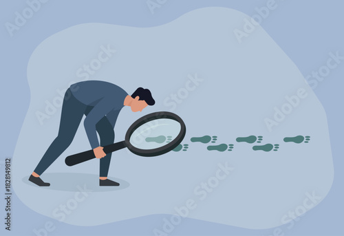 Investigator Scrutinizing Footprint Trail to Question Marks in Flat Vector Art, Investigation, Mystery Trail, Clue Detection, Search Inquiry, Puzzle Pursuit