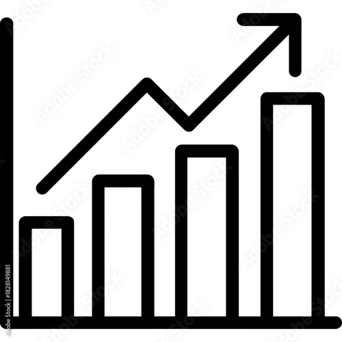 Bar chart growing outline icon vector