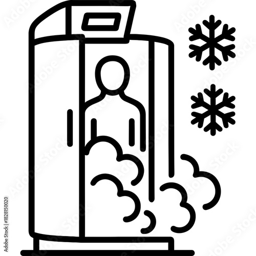 Cryotherapy chamber cold treatment booth outline icon vector