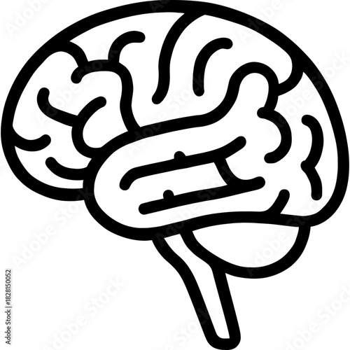 Brain profile view minimal outline icon vector