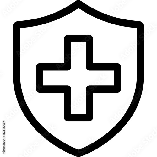 Medical shield with cross outline icon vector