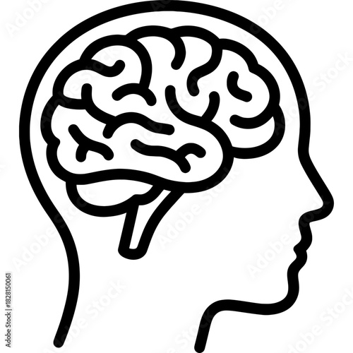 Brain profile view minimal outline icon vector