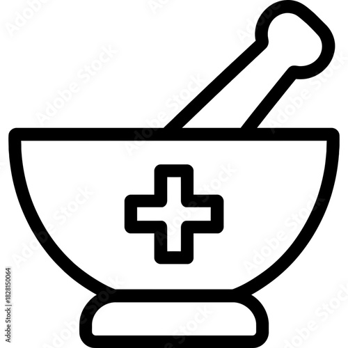 Medical mortar pestle outline icon vector