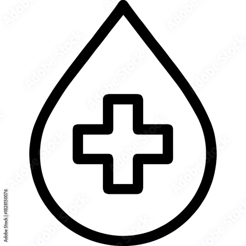 Blood drop with cross outline icon vector
