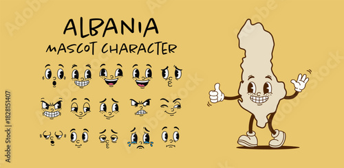 Vintage Australia country map mascot character with cartoon facial expression set