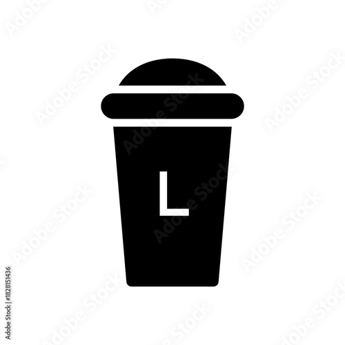 Large coffee cup icon. L size takeaway drink container with rounded lid vector illustration. Cafe beverage element for menus sign. Hot drink ordering detail symbol. Minimal style concept.