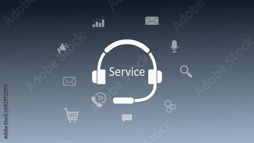 AI customer service support system concept. AI service technology with chatbot, email, phone and voice assistant for 24/7 help online communication and Motion graphics of feedback concept.