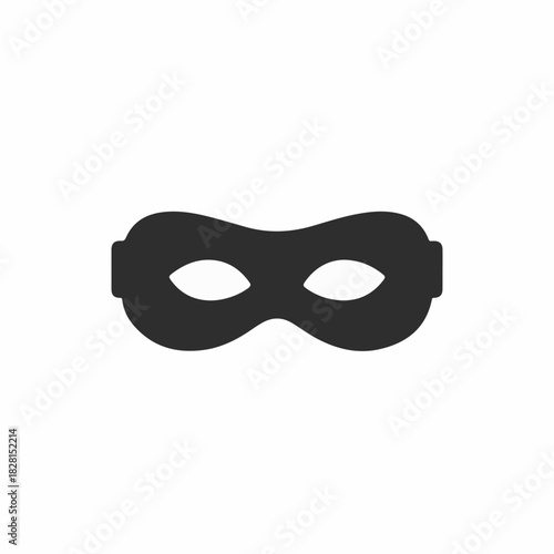 Black mask against white background showing simple graphic of disguise. Mask is a symbol of secrecy and anonymity in internet, especially important when sending message, calling on digital channels.
