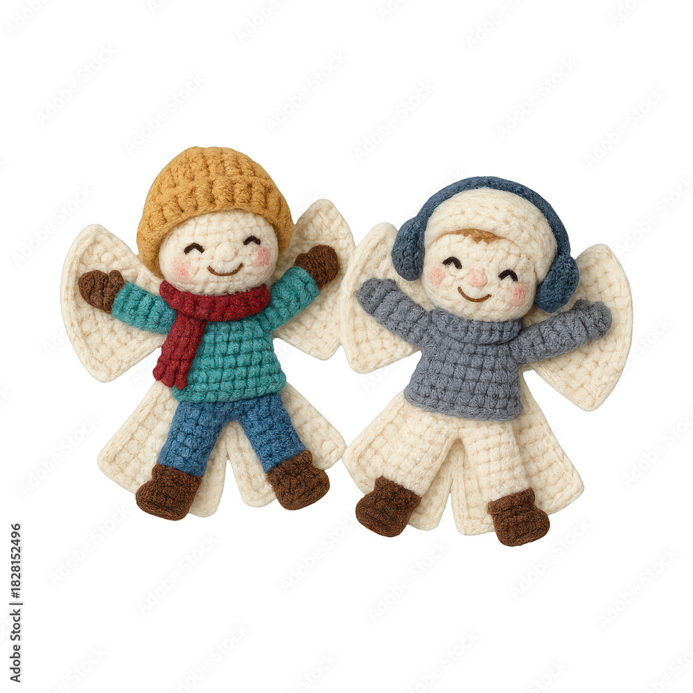 Obraz premium PNG Crochet angels with winter attire
