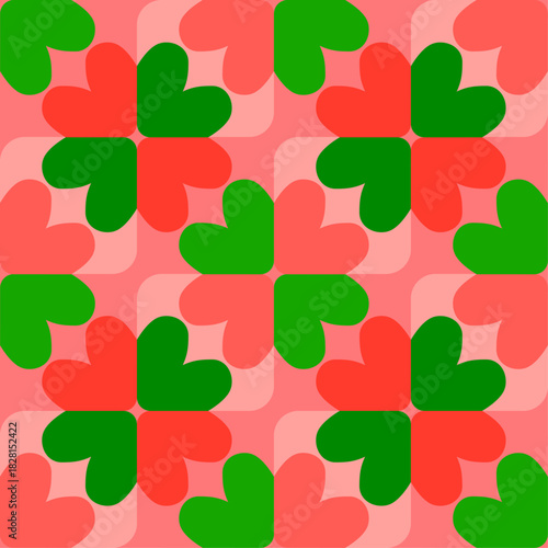 Seamless pattern featuring colorful hearts and shapes, perfect for textiles, gift wrap, banners, love-themed designs, and charming romantic decor. Great for Valentine’s Day and other romantic themes.