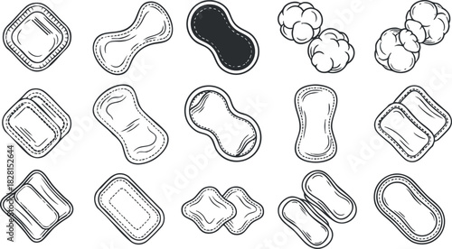 Collection of hand-drawn vector illustrations featuring various snacks in a minimalist outline style for food-related design projects