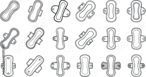 Outline vector icon set of sanitary pads for feminine hygiene and health design projects