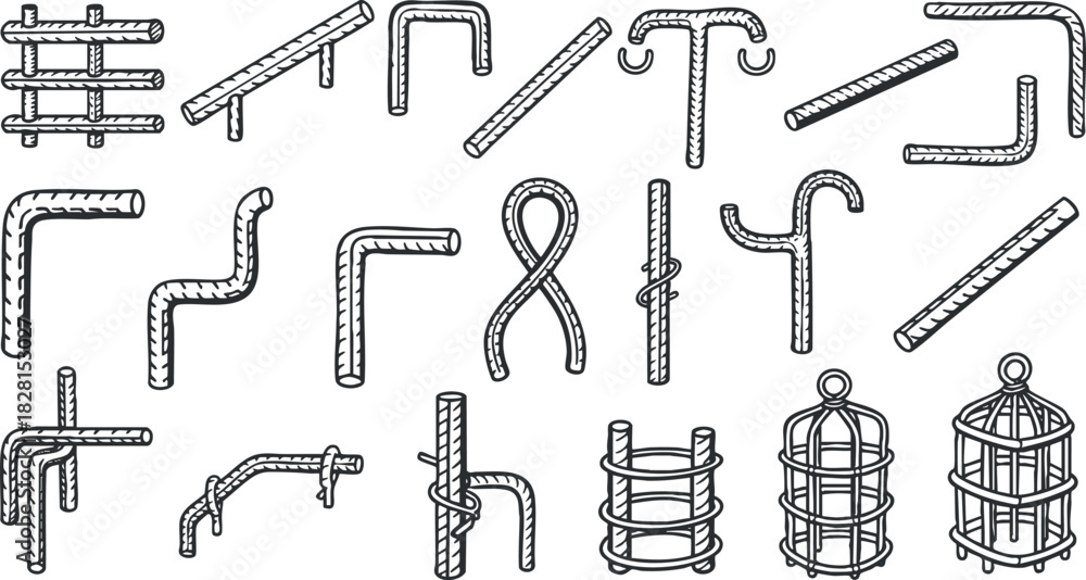 Obraz premium Hand-drawn vector illustration set of various rope and wire shapes for design projects and creative applications