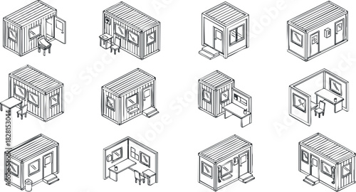 Outline vector illustration set of modern building designs for architectural concepts and urban planning projects