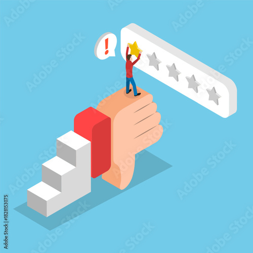 3D Isometric Flat Vector Illustration of Bad User Rating, Negative Feedback Leads To Low Ratings From Dissatisfied Customers.