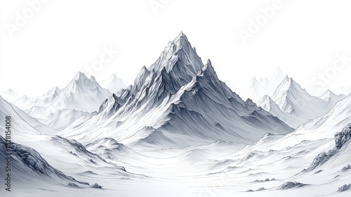 A majestic mountain range in black and white, with a single peak reaching towards the sky.