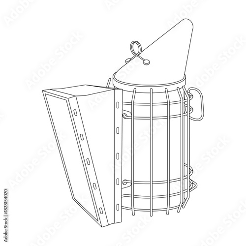 A beekeeper's smoker illustration in a minimalist style, isolated on a white background. This vector graphic is perfect for coloring and educational purposes.