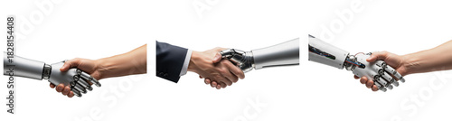Human and Robotic Hand Handshake, Technology Partnership Set on Transparent Background PNG, Oil Paint