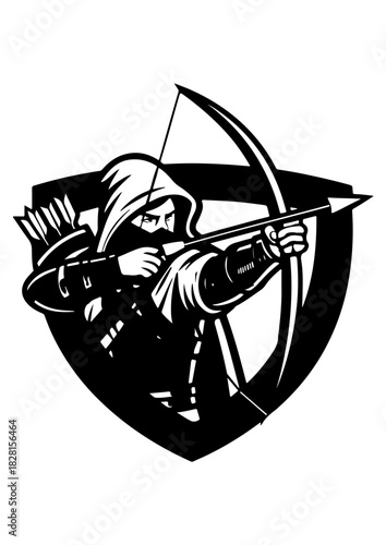 Archer in Hood/Rogue with Shield Mascot