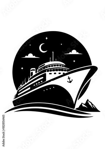 Night Cruise Ship Sailing Icon/Logo