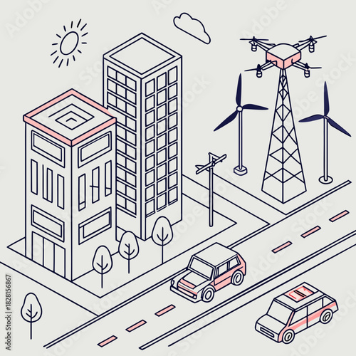 Vector illustration of a city displaying an isometric 3d urban plan with modern apartment buildings, town streets, and business architecture