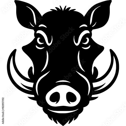 Minimalistic black warthog head silhouette