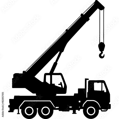 Black mobile crane silhouette on white background