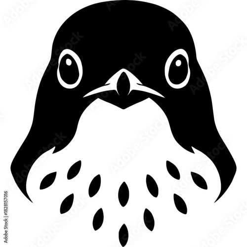 Minimalistic black silhouette of thrush head